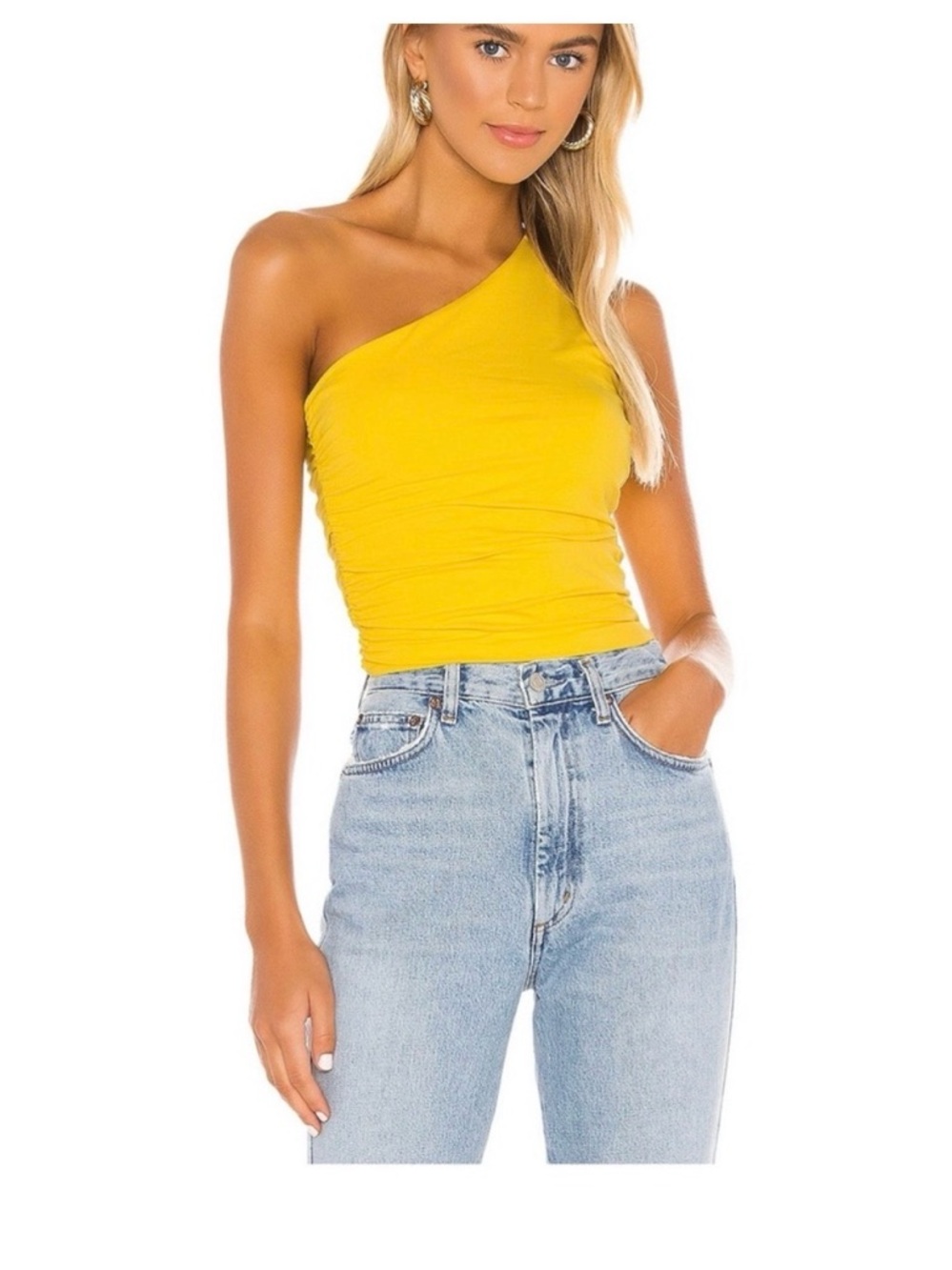 New with tags: REVOLVE One-Shoulder Ruched Tank Top - Yellow
